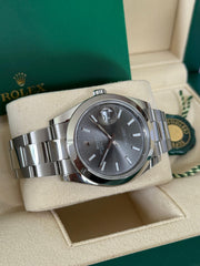 Pre-owned Rolex Datejust 41mm 126300 Rhodium Dial Oyster Strap Smooth Bezel Boxed