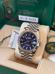 Pre-owned Rolex Datejust 41mm 126334 Discontinued Blue Motif Dial 2023 Full Set