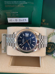 Pre-owned Rolex Datejust 41mm 126334 Discontinued Blue Motif Dial 2023 Full Set