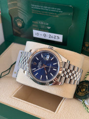 Pre-owned Rolex Datejust 41mm 126334 Discontinued Blue Motif Dial 2023 Full Set