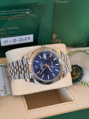 Pre-owned Rolex Datejust 41mm 126334 Discontinued Blue Motif Dial 2023 Full Set