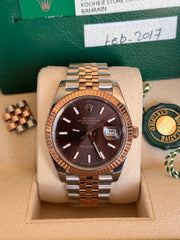 Pre-owned Rolex Datejust 126331 Chocolate Dial Rose Gold Steel Jubilee Strap Fluted Bezel 2017