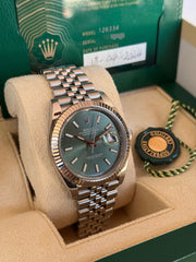 Pre-owned Rolex Datejust 41mm Mint Green Dial 126334 Box and Papers 2024 Mint Jubilee Strap