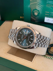Pre-owned Rolex Datejust 41mm Mint Green Dial 126334 Box and Papers 2024 Mint Jubilee Strap