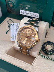 Pre-owned Rolex Datejust 41mm 126333 Champagne Dial Oyster Strap Yellow Gold Fluted Bezel Box and Papers