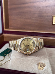 Pre-owned Rolex Daydate 18238 Double Quick Set 18ct Yellow Gold 1990 Box and Papers