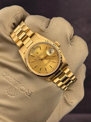 Pre-owned Rolex Daydate 18238 Double Quick Set 18ct Yellow Gold 1990 Box and Papers