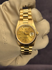 Pre-owned Rolex Daydate 18238 Double Quick Set 18ct Yellow Gold 1990 Box and Papers