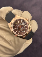 Pre-owned Rolex Skydweller Chocolate 326235 Oyster Flex Strap 18ct Rose Gold 2021