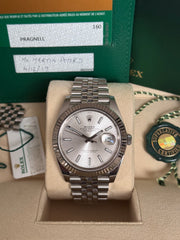 Pre-owned Rolex Datejust 41mm 126334 SIlver Dial Jubilee Strap Fluted Bezel Box and Papers