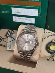 Pre-owned Rolex Datejust 41mm 126334 SIlver Dial Jubilee Strap Fluted Bezel Box and Papers
