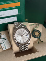 Pre-owned Rolex Datejust 41mm 126334 SIlver Dial Jubilee Strap Fluted Bezel Box and Papers
