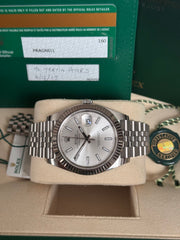 Pre-owned Rolex Datejust 41mm 126334 SIlver Dial Jubilee Strap Fluted Bezel Box and Papers