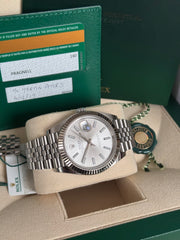 Pre-owned Rolex Datejust 41mm 126334 SIlver Dial Jubilee Strap Fluted Bezel Box and Papers