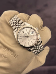 Pre-owned Rolex Datejust 41mm 126334 SIlver Dial Jubilee Strap Fluted Bezel Box and Papers