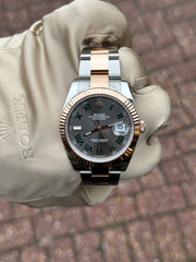 Pre-owned Rolex Datejust 126331 Wimbledon Dial Rose Gold Steel Oyster Strap Fluted Bezel 2021 Box and Papers