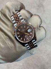 Pre-owned Rolex Datejust 126331 Chocolate Dial Rose Gold Steel Jubilee Strap Fluted Bezel 2016
