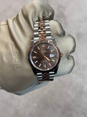 Pre-owned Rolex Datejust 126331 Chocolate Dial Rose Gold Steel Jubilee Strap Fluted Bezel 2016