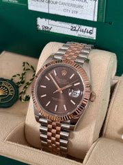 Pre-owned Rolex Datejust 126331 Chocolate Dial Rose Gold Steel Jubilee Strap Fluted Bezel 2016