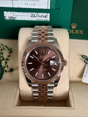 Pre-owned Rolex Datejust 126331 Chocolate Dial Rose Gold Steel Jubilee Strap Fluted Bezel 2016