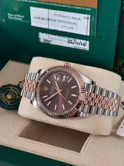 Pre-owned Rolex Datejust 126331 Chocolate Dial Rose Gold Steel Jubilee Strap Fluted Bezel 2016