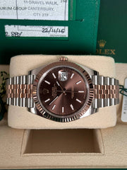 Pre-owned Rolex Datejust 126331 Chocolate Dial Rose Gold Steel Jubilee Strap Fluted Bezel 2016