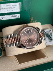 Pre-owned Rolex Datejust 126331 Chocolate Dial Rose Gold Steel Jubilee Strap Fluted Bezel 2016