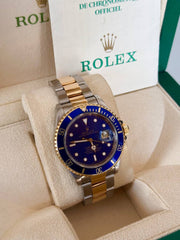 Pre-owned Rolex Submariner 16613 Two Tone Blue Dial Box and Papers