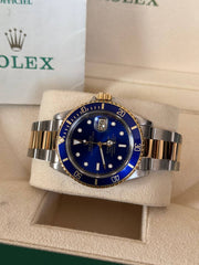 Pre-owned Rolex Submariner 16613 Two Tone Blue Dial Box and Papers