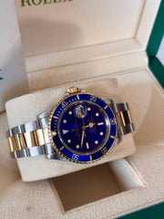 Pre-owned Rolex Submariner 16613 Two Tone Blue Dial Box and Papers