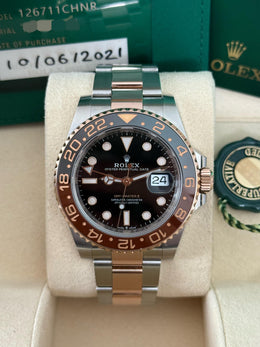 Pre-owned Rolex GMT Master II RootBeer Bi-Metal 126711CHNR 2021 Complete Set Mint Condition