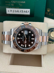 Pre-owned Rolex GMT Master II RootBeer Bi-Metal 126711CHNR 2021 Complete Set Mint Condition