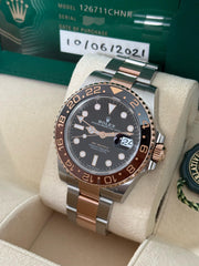 Pre-owned Rolex GMT Master II RootBeer Bi-Metal 126711CHNR 2021 Complete Set Mint Condition
