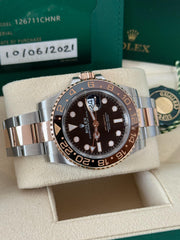 Pre-owned Rolex GMT Master II RootBeer Bi-Metal 126711CHNR 2021 Complete Set Mint Condition