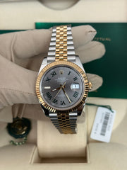 Pre-owned Rolex Datejust 41mm 126333 Wimbledon Dial Yellow Gold Steel Jubilee Strap Fluted Bezel 2024 Complete UK Set