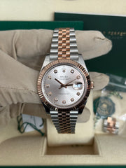 Pre-owned Rolex Datejust 41mm 126331 Sundust Diamond Dial Rose Gold Steel Jubilee Strap Fluted Bezel 2024 Complete UK Set