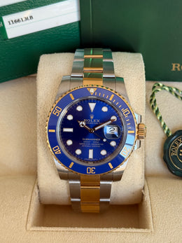 Pre-owned Rolex Submariner Bluesy 40mm Two Tone 116613LB 2019 Mint Condition Complete Set