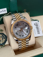 Pre-owned Rolex Datejust 41mm 126333 Wimbledon Dial Yellow Gold Steel Jubilee Strap Fluted Bezel 2024 Complete UK Set