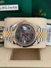 Pre-owned Rolex Datejust 41mm 126333 Wimbledon Dial Yellow Gold Steel Jubilee Strap Fluted Bezel 2024 Complete UK Set