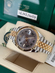 Pre-owned Rolex Datejust 41mm 126333 Wimbledon Dial Yellow Gold Steel Jubilee Strap Fluted Bezel 2024 Complete UK Set