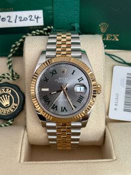 Pre-owned Rolex Datejust 41mm 126333 Wimbledon Dial Yellow Gold Steel Jubilee Strap Fluted Bezel 2024 Complete UK Set