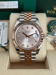 Pre-owned Rolex Datejust 41mm 126331 Sundust Diamond Dial Rose Gold Steel Jubilee Strap Fluted Bezel 2024 Complete UK Set