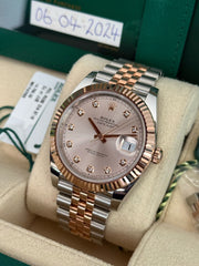 Pre-owned Rolex Datejust 41mm 126331 Sundust Diamond Dial Rose Gold Steel Jubilee Strap Fluted Bezel 2024 Complete UK Set