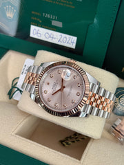 Pre-owned Rolex Datejust 41mm 126331 Sundust Diamond Dial Rose Gold Steel Jubilee Strap Fluted Bezel 2024 Complete UK Set