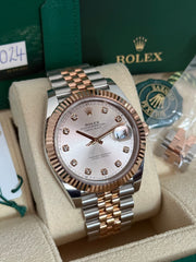 Pre-owned Rolex Datejust 41mm 126331 Sundust Diamond Dial Rose Gold Steel Jubilee Strap Fluted Bezel 2024 Complete UK Set
