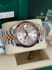 Pre-owned Rolex Datejust 41mm 126331 Sundust Diamond Dial Rose Gold Steel Jubilee Strap Fluted Bezel 2024 Complete UK Set