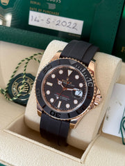 Pre-owned Rolex Yachtmaster 40 126655 Rose Gold Oysterflex Complete Set