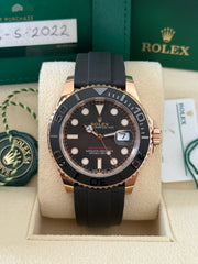 Pre-owned Rolex Yachtmaster 40 126655 Rose Gold Oysterflex Complete Set