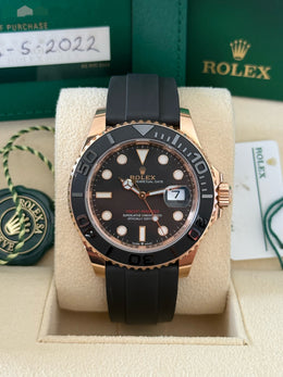 Pre-owned Rolex Yachtmaster 40 126655 Rose Gold Oysterflex Complete Set