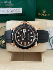 Pre-owned Rolex Yachtmaster 40 126655 Rose Gold Oysterflex Complete Set